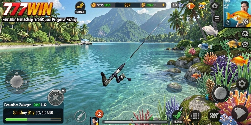 Screenshot 777WIN menampilkan pemain menangkap ikan besar di laut.