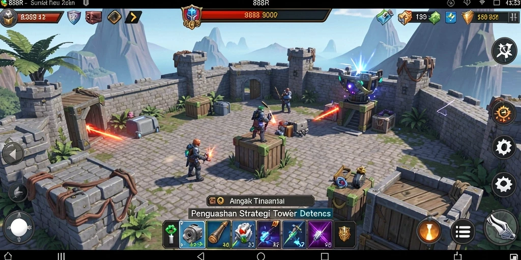 Tampilan gameplay Tower Defense yang seru di 888R.
