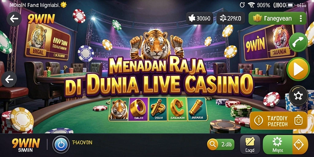 Screenshot 9WIN menunjukkan dealer langsung yang berinteraksi dengan pemain.