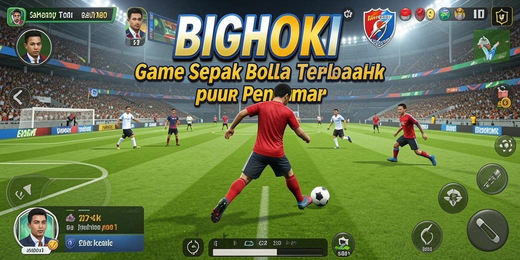 Tampilan gameplay BIGHOKI dengan aksi sepak bola yang mendebarkan.