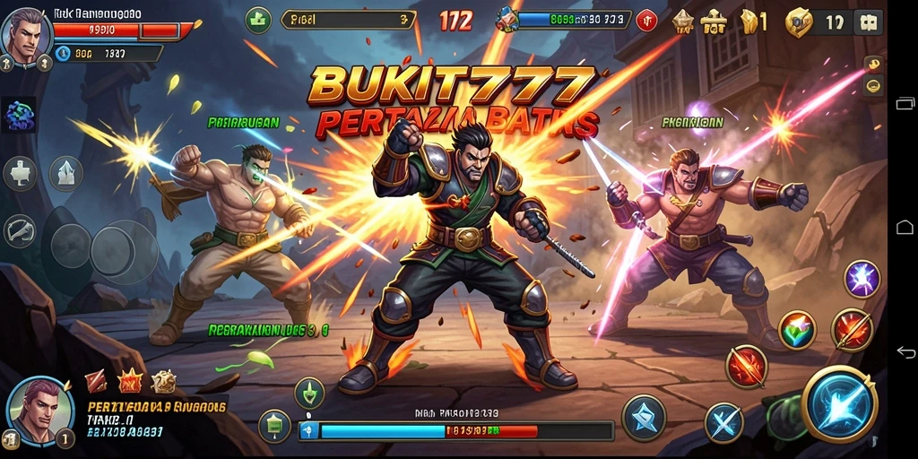 Tangkapan layar BUKIT777 menunjukkan aksi pertarungan yang intens.