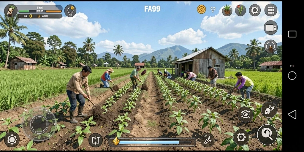Gameplay seru FA99 dengan berbagai aktivitas bertani.