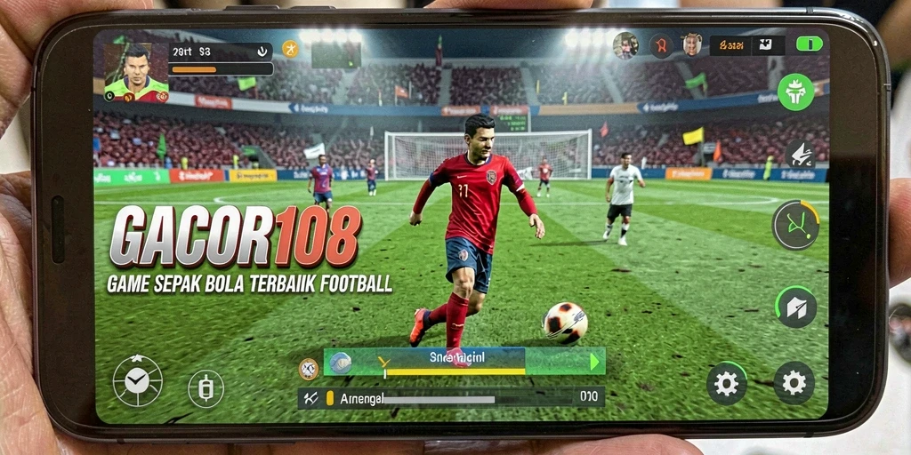Screenshot gameplay dari GACOR108 yang menunjukkan aksi seru di lapangan sepak bola.