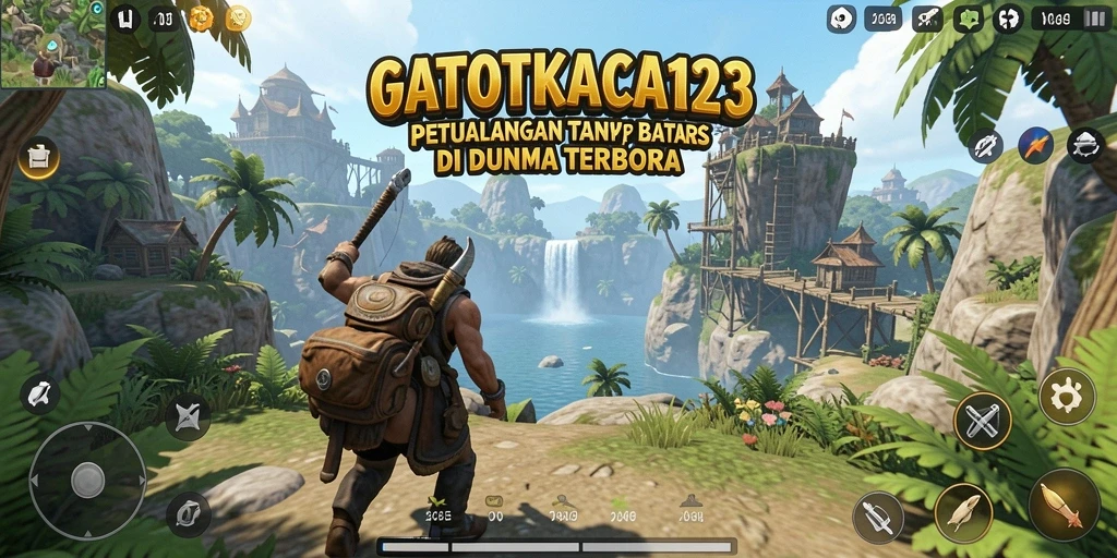 Screenshot GATOTKACA123 menampilkan eksplorasi dunia terbuka yang luas dan indah.