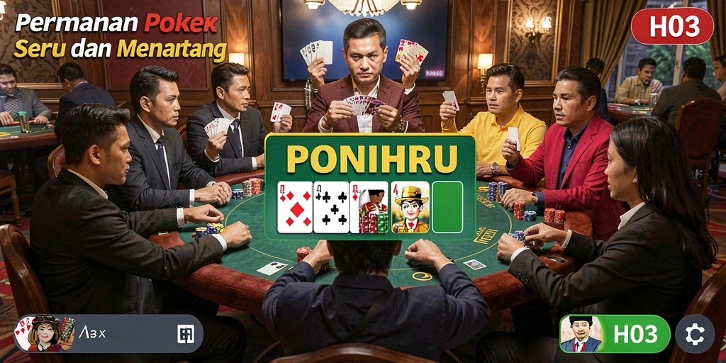 Screenshot H03 menampilkan gameplay Poker yang intens dan mendebarkan.