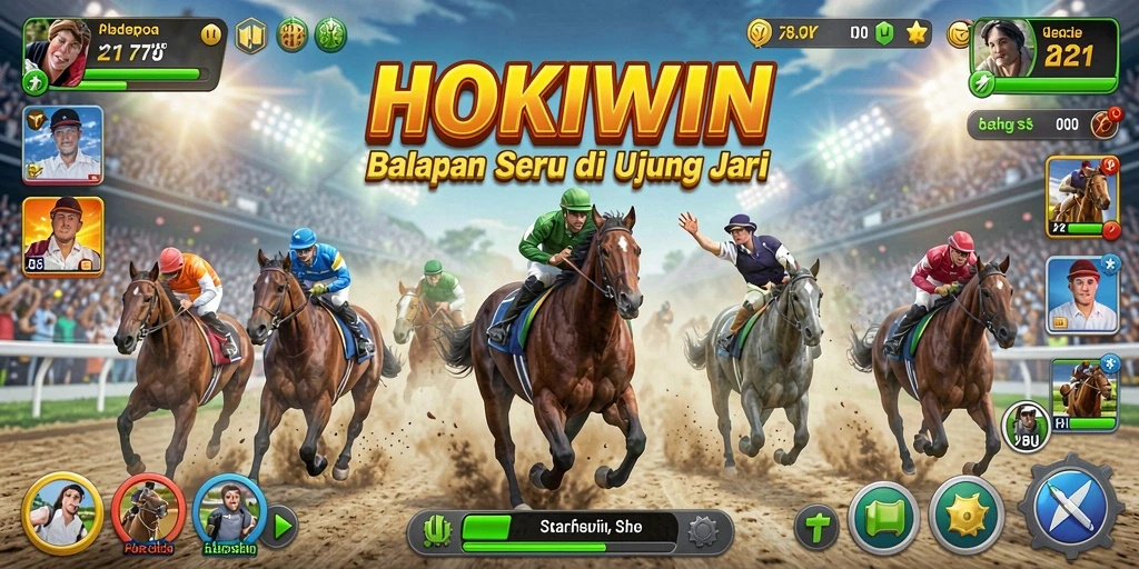Gameplay HOKIWIN yang menegangkan dengan kendaraan balap.