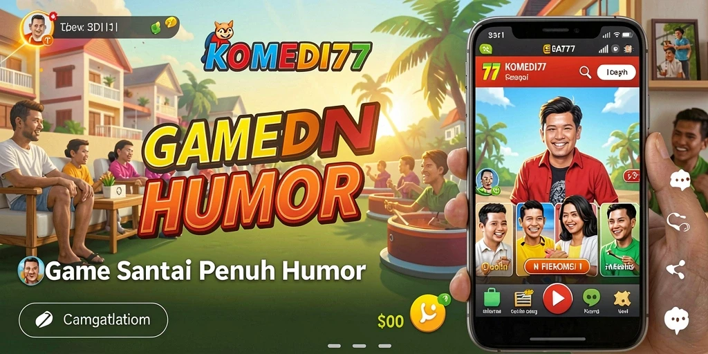 Screenshot gameplay KOMEDI77 menampilkan karakter lucu dan tantangan seru.
