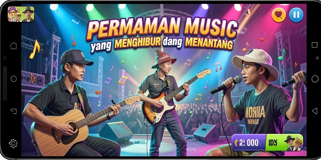 Screenshot gameplay N06 menunjukkan aksi bermain musik yang seru.