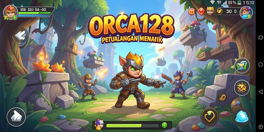 Tampilan warna-warni gameplay ORCA128 yang mengasyikkan.