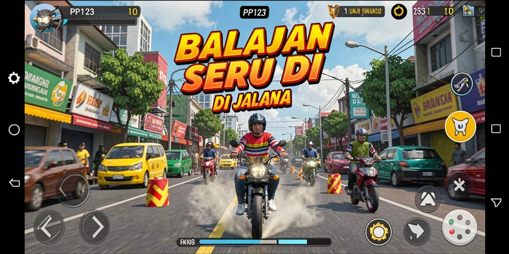 Tampilan seru dari gameplay PP123 yang penuh aksi balap.