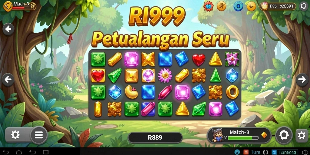 Gameplay RI889 yang seru dengan momen mencocokkan penuh warna.