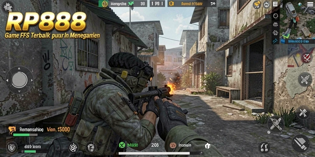 Screenshot menampilkan aksi intens dalam permainan FPS RP888.