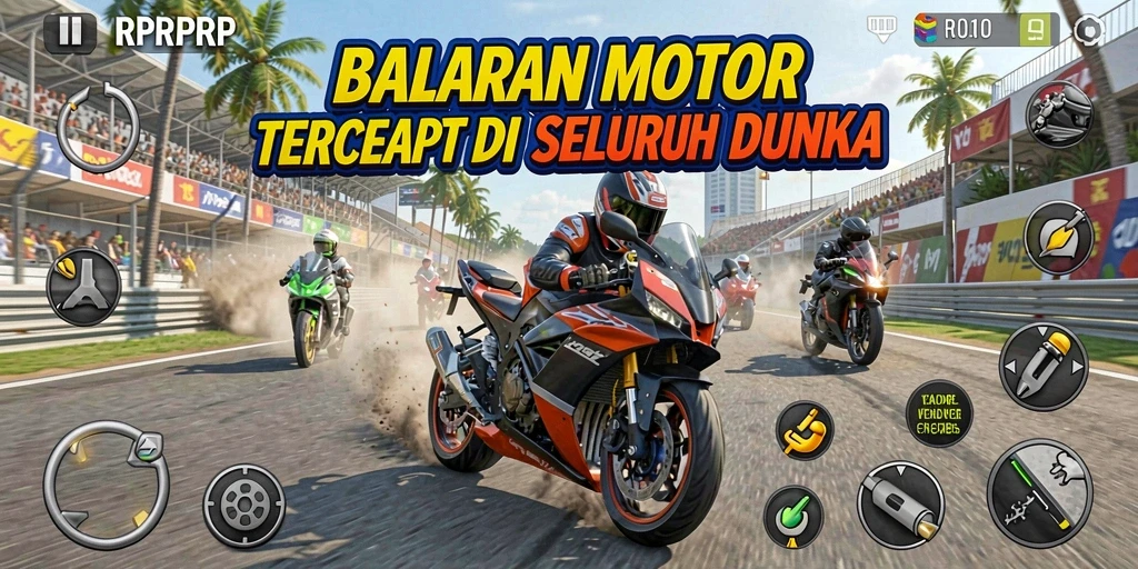Tampilan gameplay RPRPRP yang menegangkan di trek balap motor.