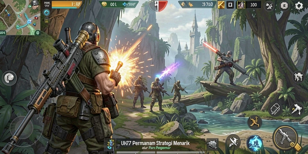 Tampilan gameplay UH77 yang menantang dan strategis.
